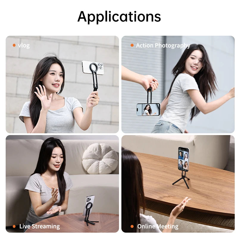 MA30 Carabiner-Mounted Phone Tripod Dual-Sided Magnetic Phone Holder for Video Light Vlog Livestreaming Outdoor Travel