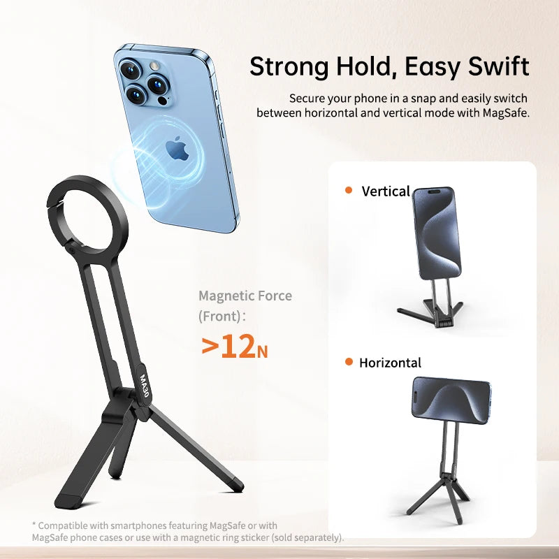 MA30 Carabiner-Mounted Phone Tripod Dual-Sided Magnetic Phone Holder for Video Light Vlog Livestreaming Outdoor Travel