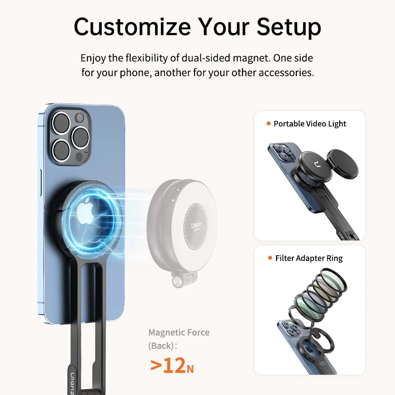 MA30 Carabiner-Mounted Phone Tripod Dual-Sided Magnetic Phone Holder for Video Light Vlog Livestreaming Outdoor Travel