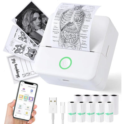 Thermal Mini Printer, Portable Inkless Sticker Maker,Bluetooth Free Cut Small Pocket Printer for Children DIY 57Mm Photo Print