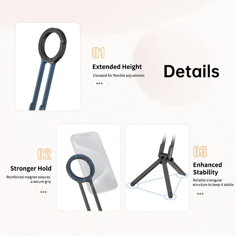 MA30 Carabiner-Mounted Phone Tripod Dual-Sided Magnetic Phone Holder for Video Light Vlog Livestreaming Outdoor Travel