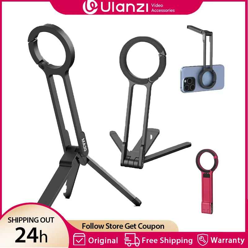 MA30 Carabiner-Mounted Phone Tripod Dual-Sided Magnetic Phone Holder for Video Light Vlog Livestreaming Outdoor Travel