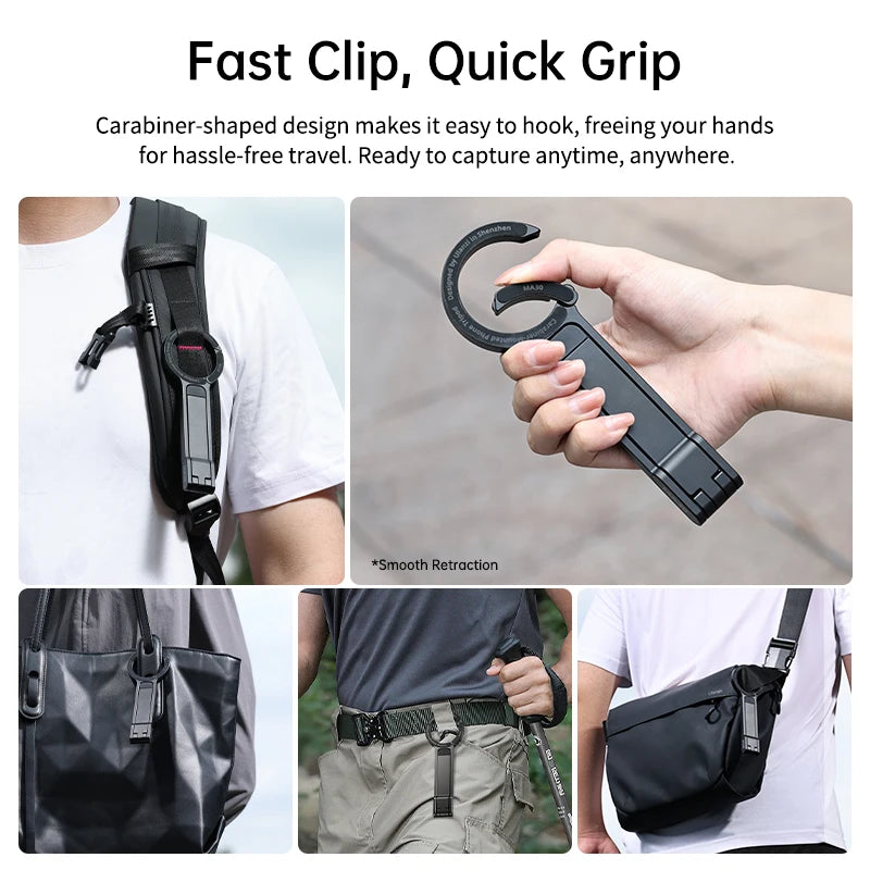 MA30 Carabiner-Mounted Phone Tripod Dual-Sided Magnetic Phone Holder for Video Light Vlog Livestreaming Outdoor Travel